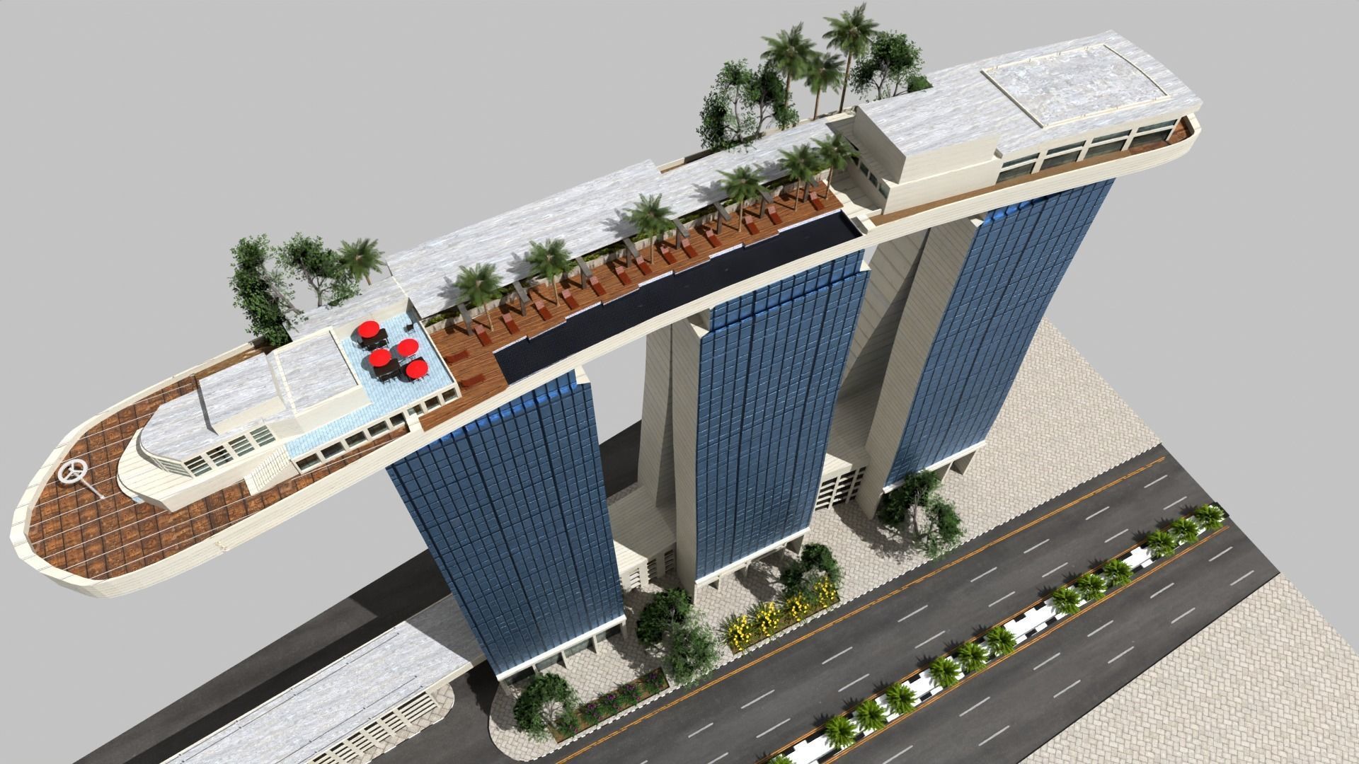 Marina Bay Sands Singapore Low-poly 3D model_5
