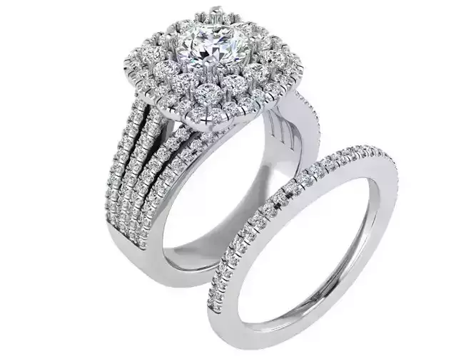 Square Double Halo Ring With Band 3164