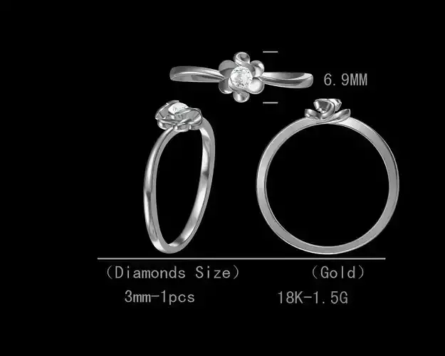 Fancy flower design single diamond engagement ring for women 