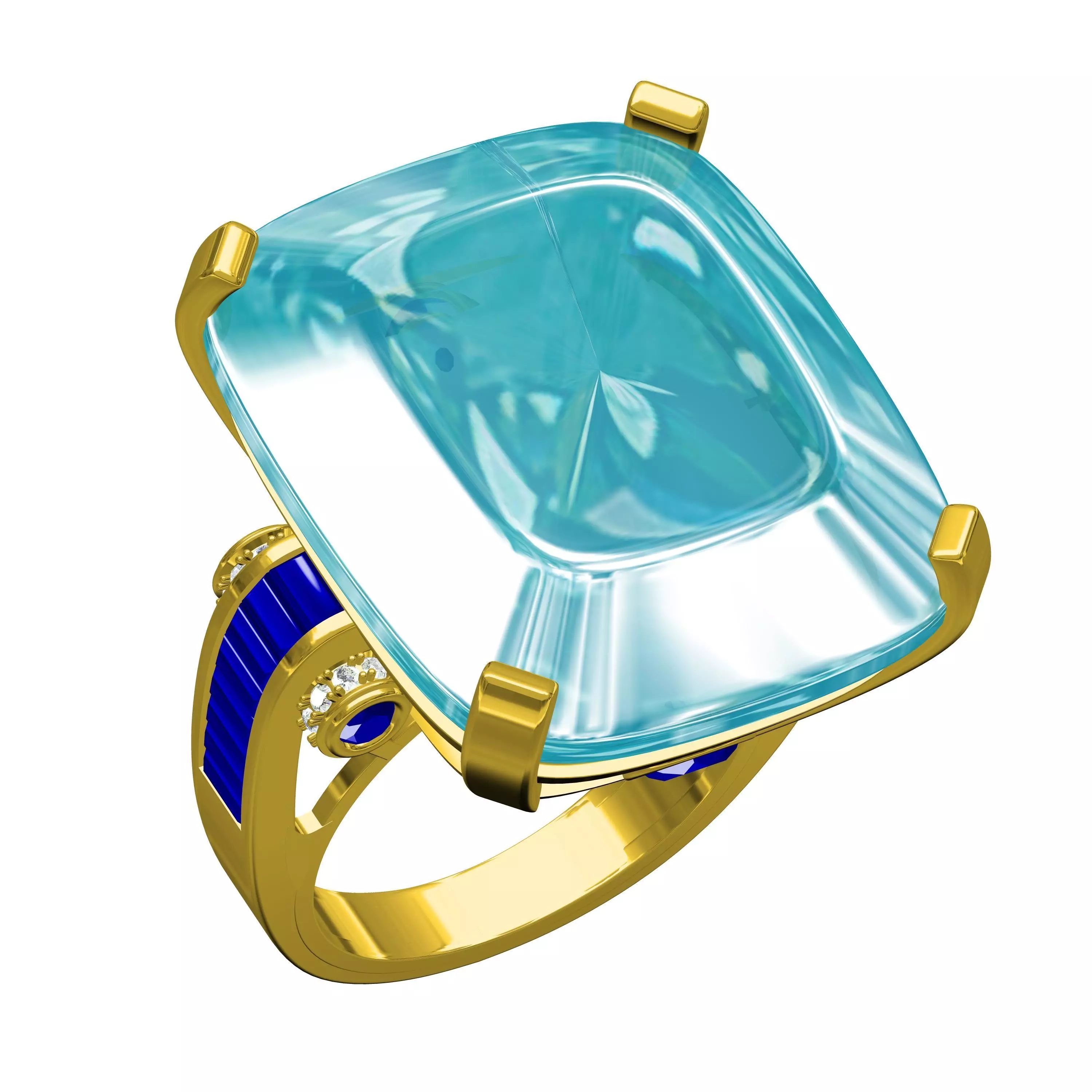 Large Aquamarine Stone Ring for Women 3D print model