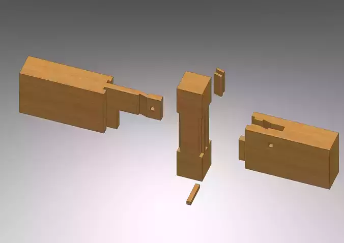 Sao Tsugi - 3 elements - Classical Japanese Wood Joint  Free 3D model