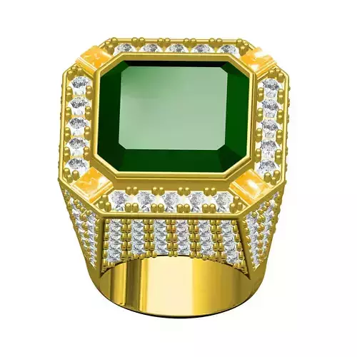 Green Asscher with Pave Set Diamond Ring