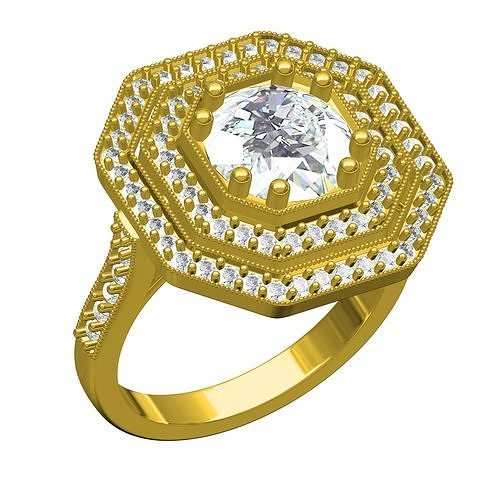 Round Diamond Octagon Shape Double Halo Cathedral Ring 3D print model