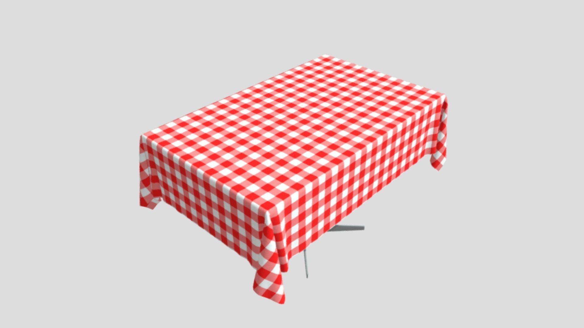 Table with Gingham Checkered Table Cloth 3D 3D model_5