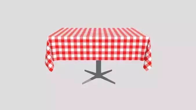 Table with Gingham Checkered Table Cloth 3D