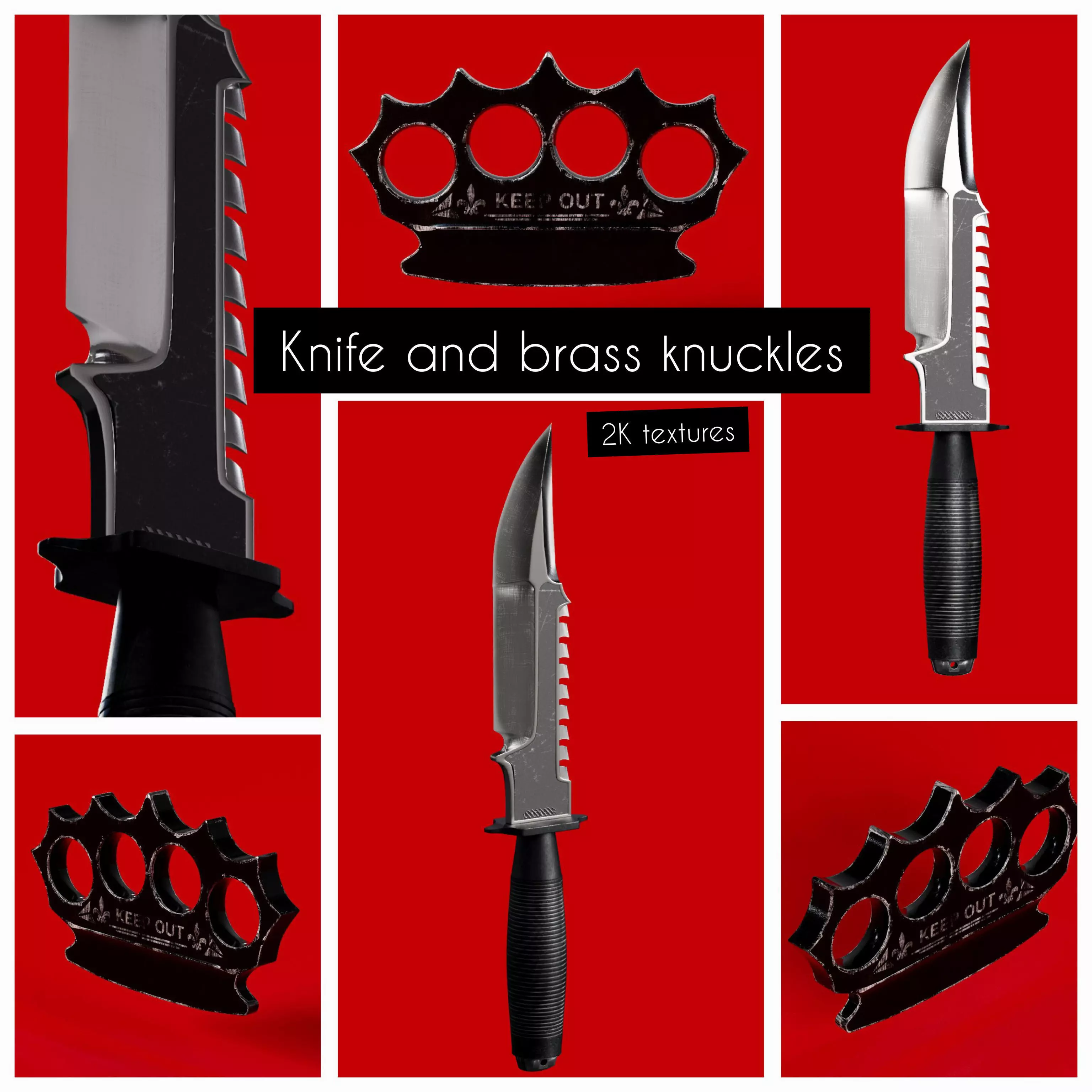 knife and brass knuckles Free low-poly 3D model