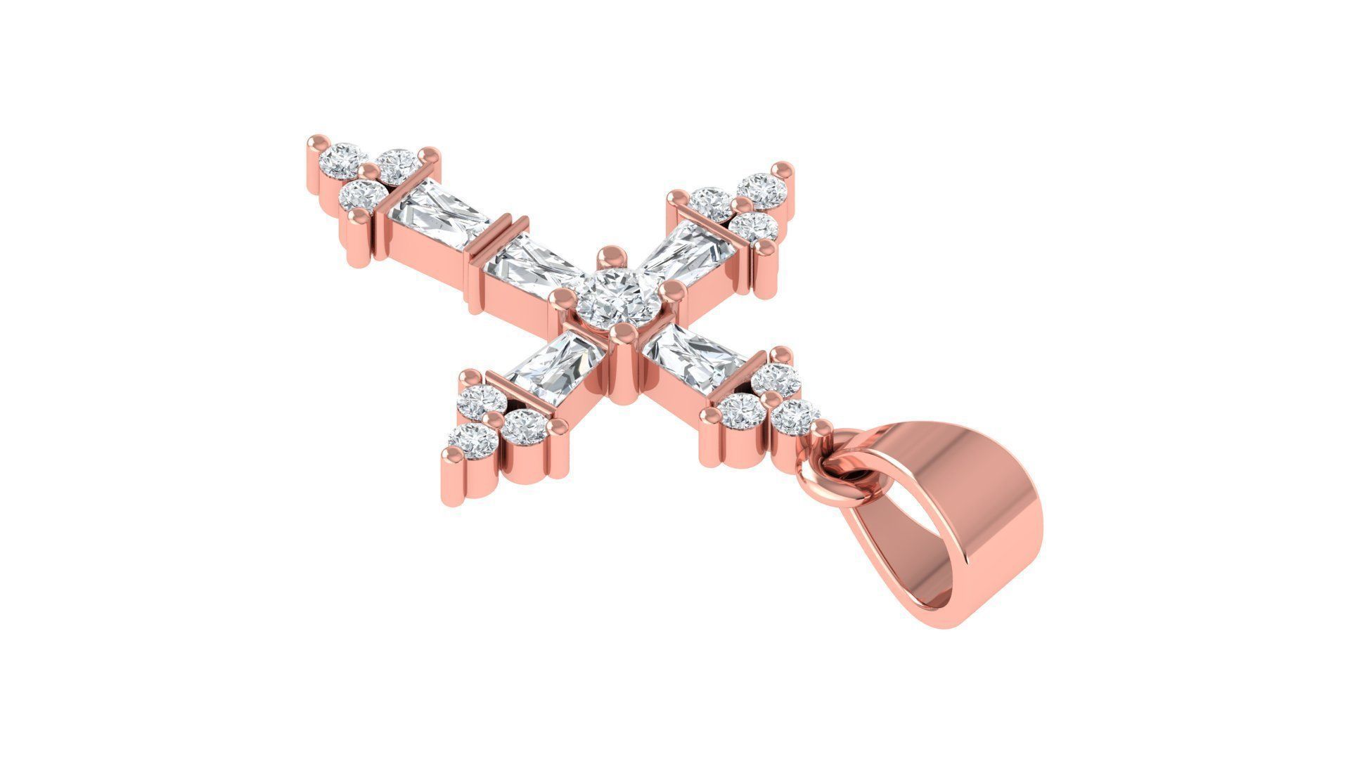 Baguette Cross Pendant 3D print model_8