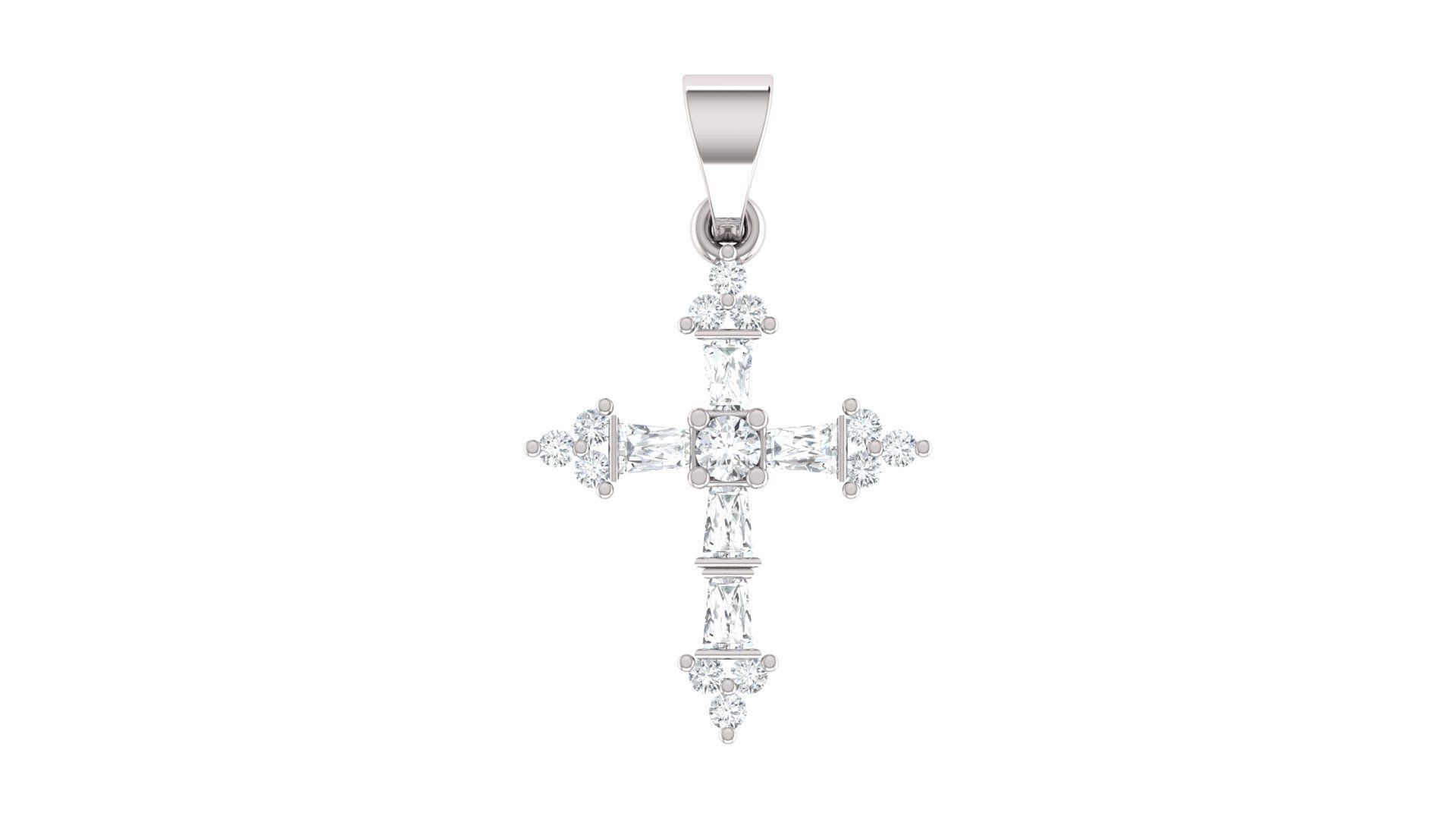 Baguette Cross Pendant 3D print model_1