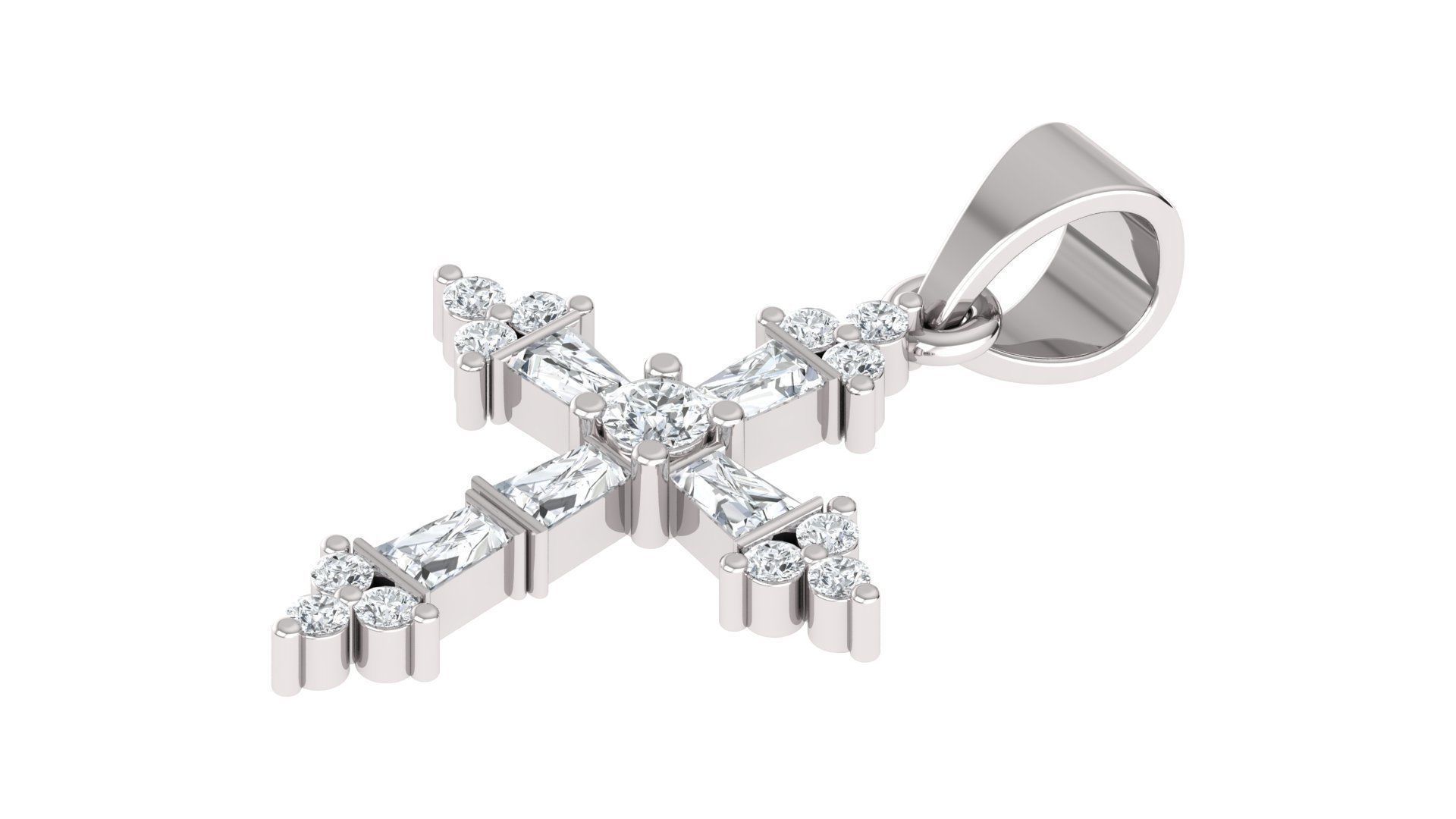 Baguette Cross Pendant 3D print model_4