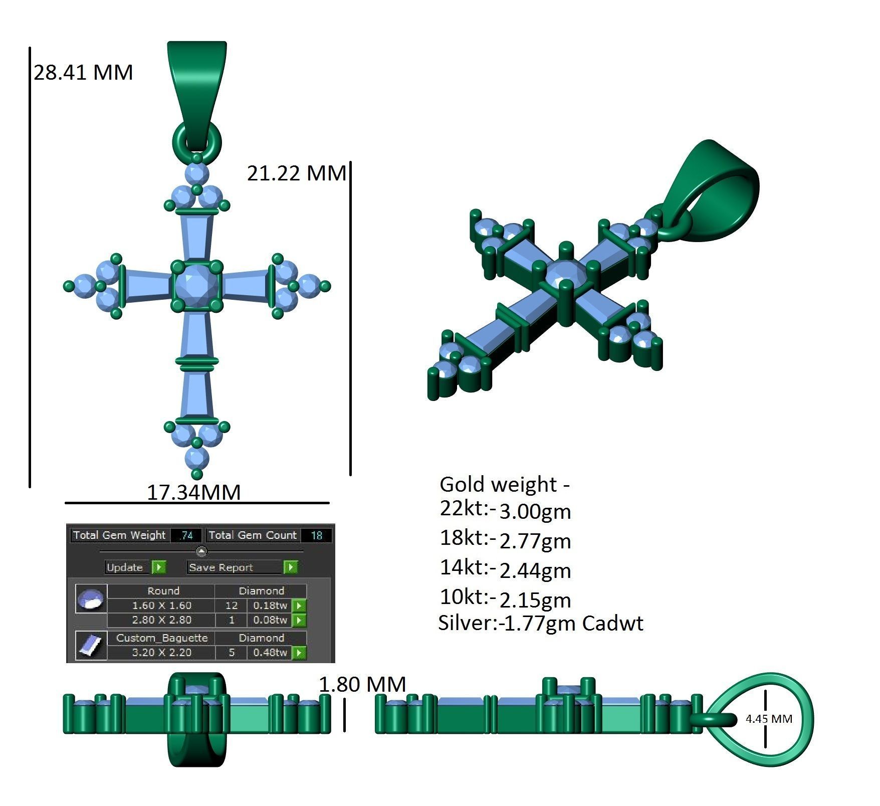Baguette Cross Pendant 3D print model_12