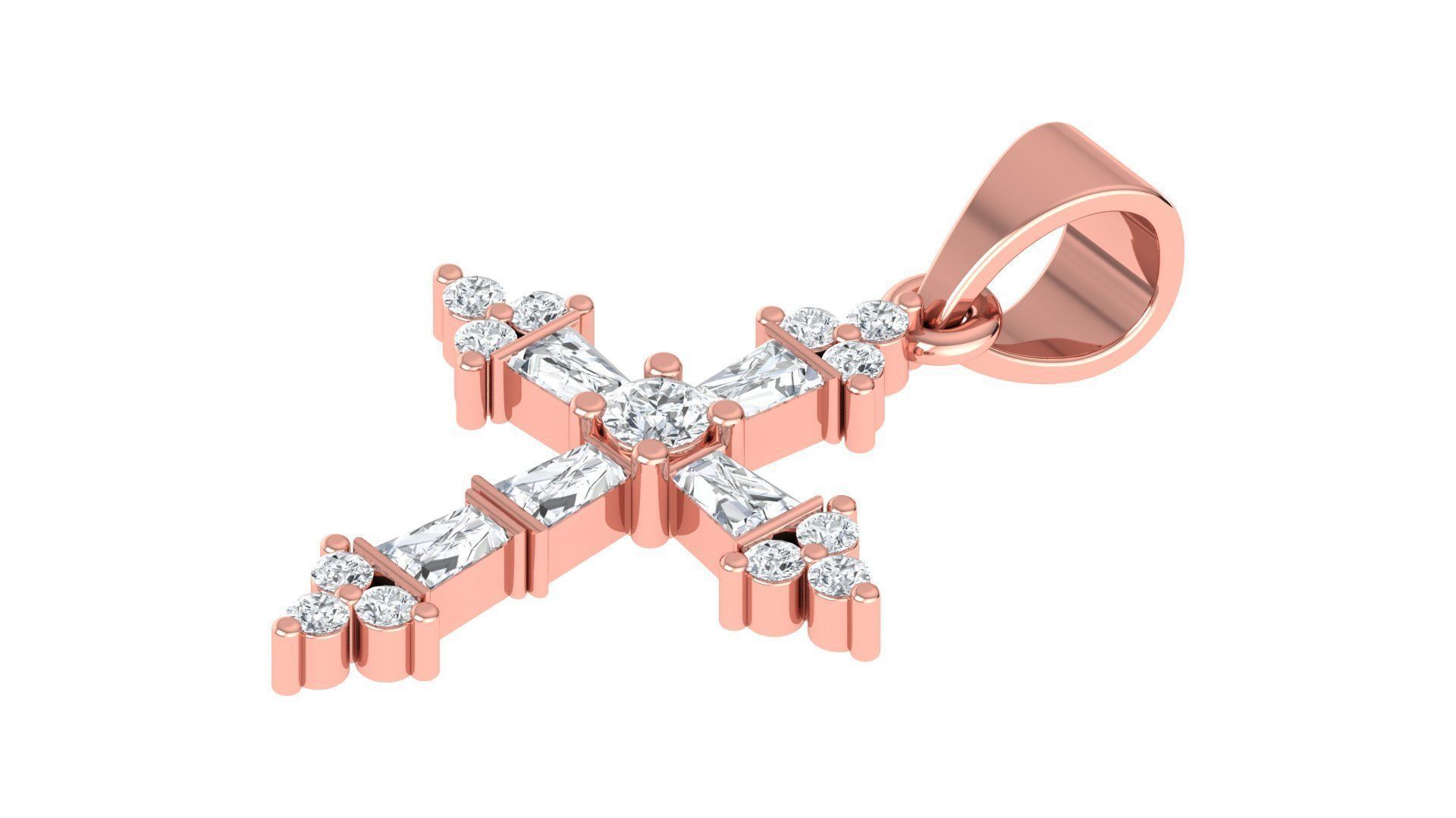 Baguette Cross Pendant 3D print model_5