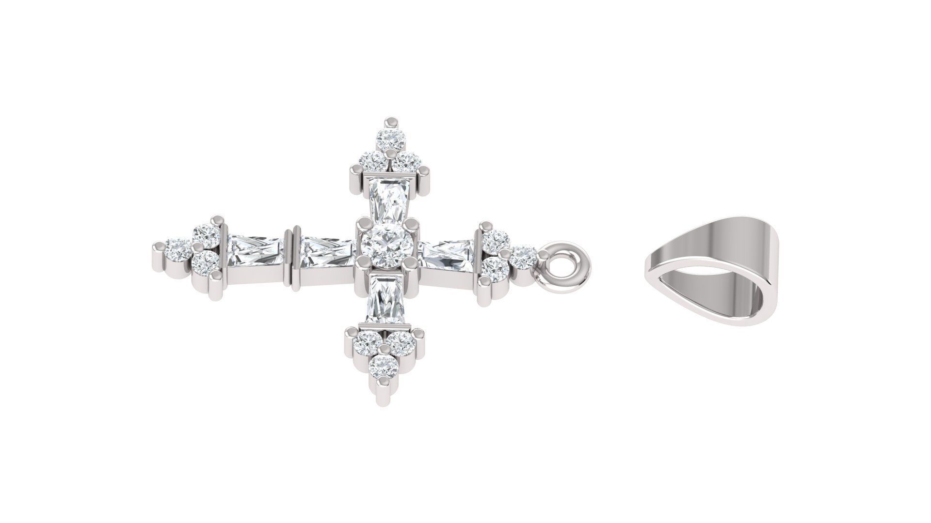 Baguette Cross Pendant 3D print model_10