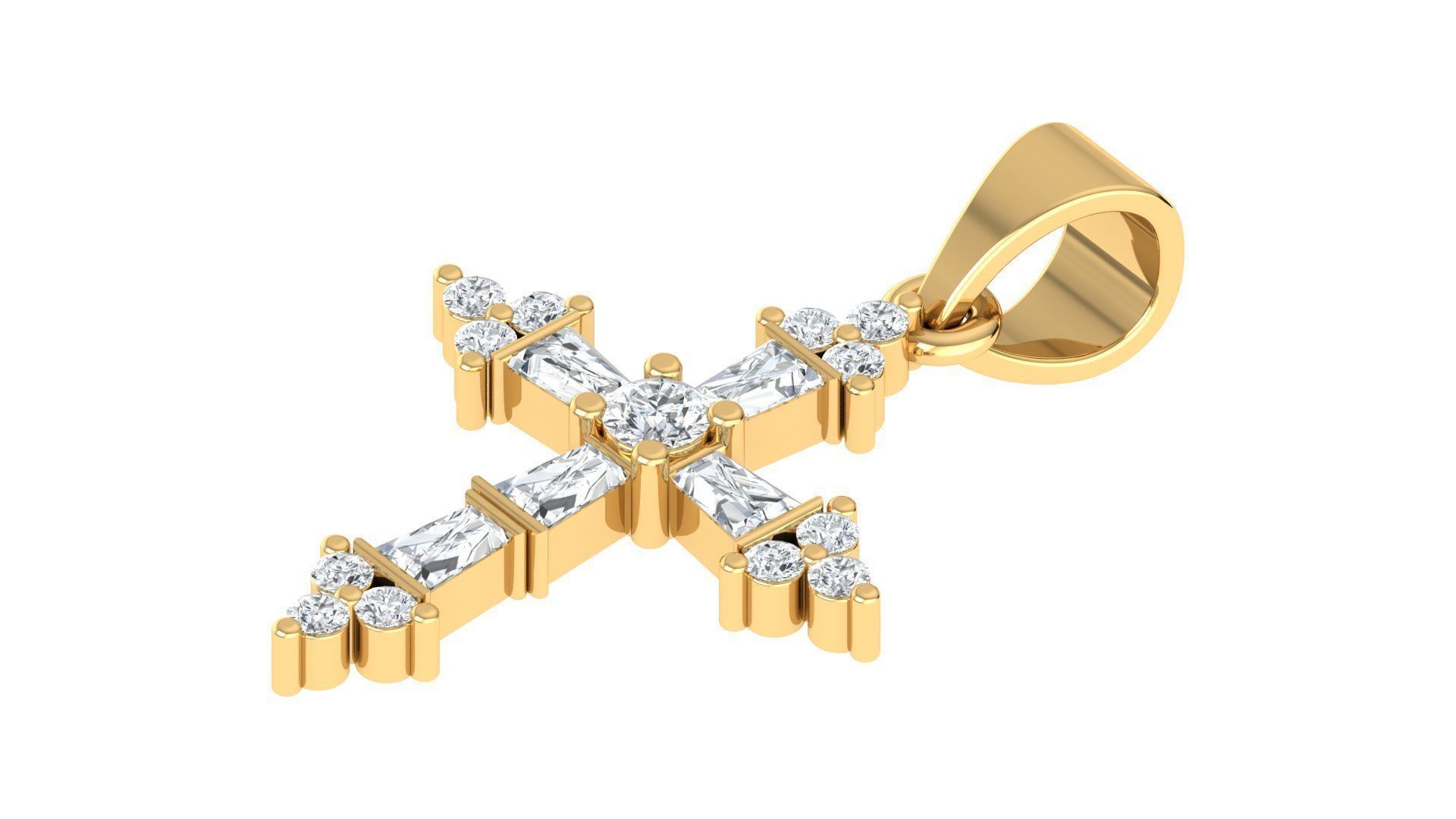 Baguette Cross Pendant 3D print model_3