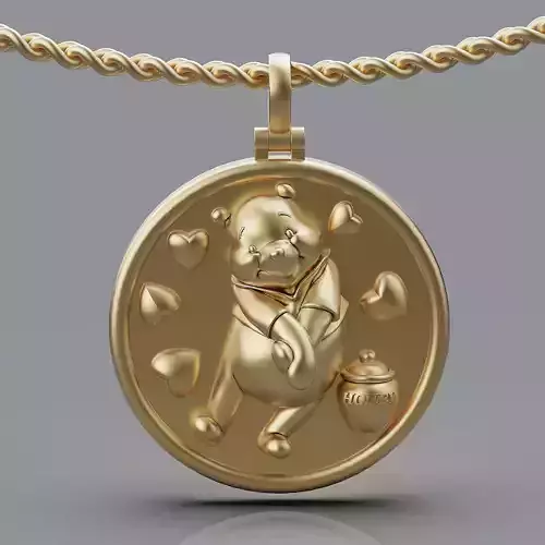 Pooh pendant  gold pendant  jewelry printable 3D model