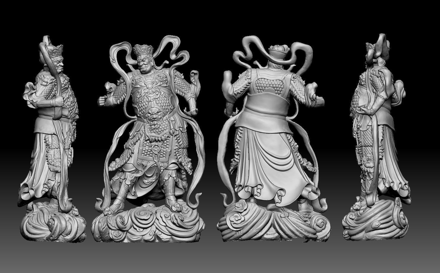 Buddhism four chinese statues of person 3D model 3D print model_2