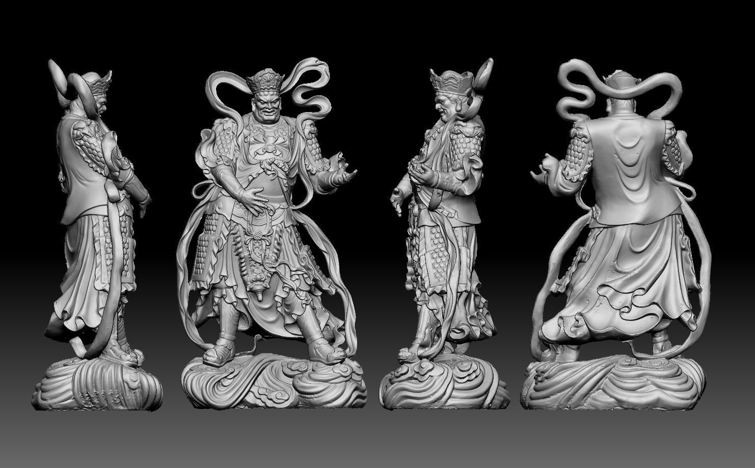 Buddhism four chinese statues of person 3D model 3D print model_4