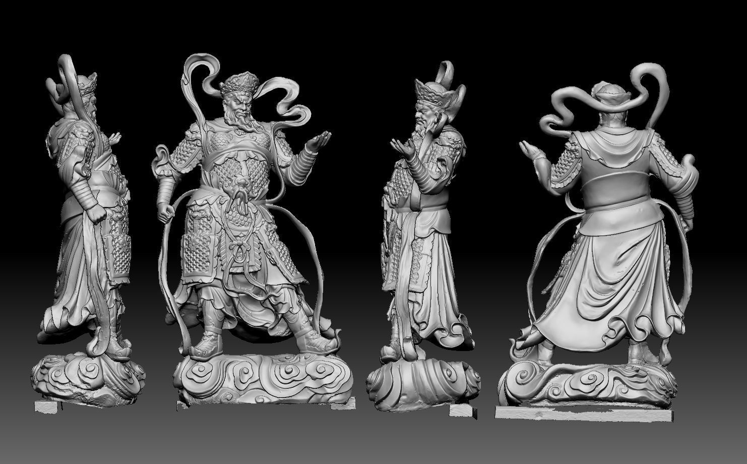 Buddhism four chinese statues of person 3D model 3D print model_3