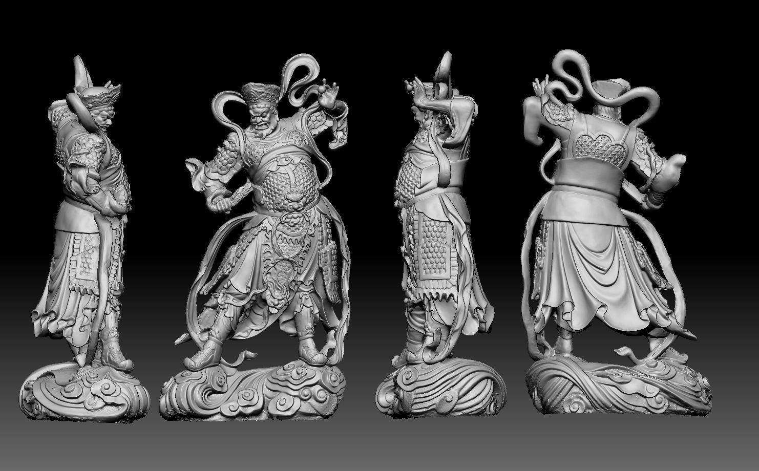 Buddhism four chinese statues of person 3D model 3D print model_1