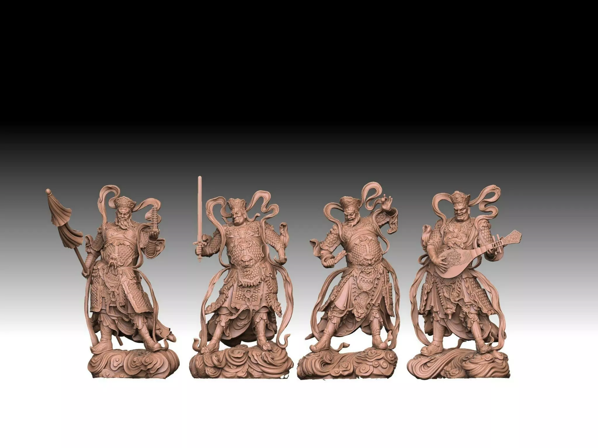 Buddhism four chinese statues of person 3D model 3D print model_0