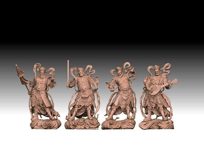 Buddhism four chinese statues of person 3D model 3D print model
