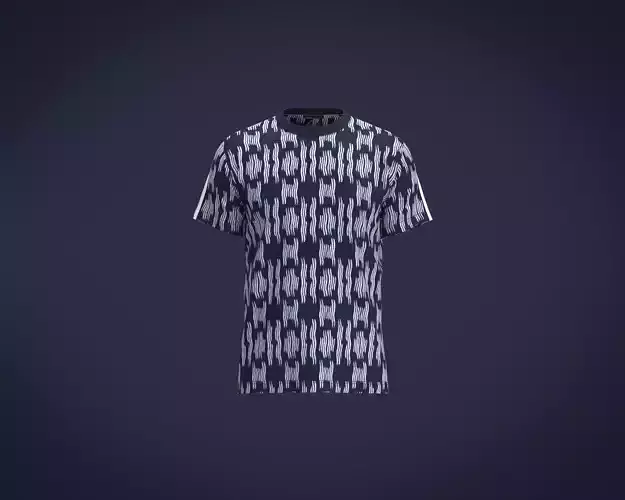 T-shirt with shibori dye print and short sleeve white tipping 3D model