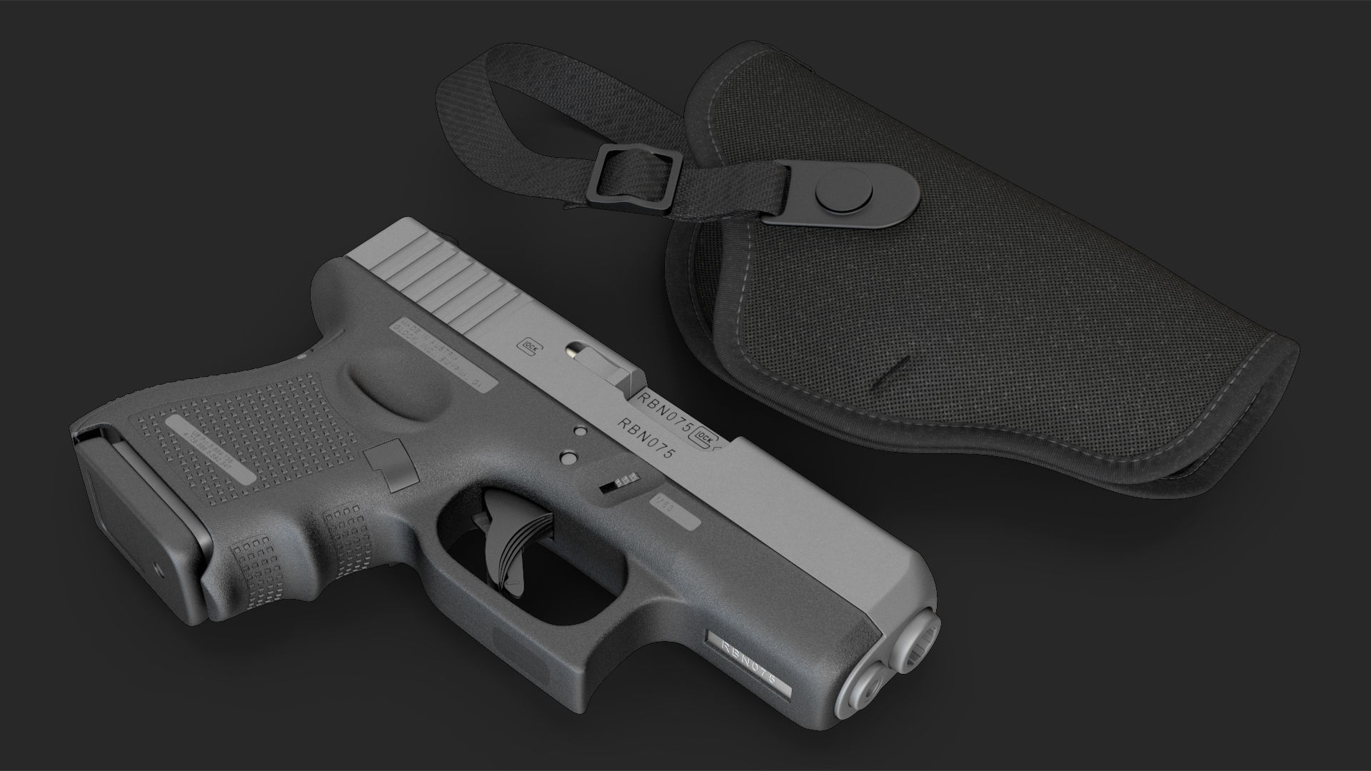 Glock 26 and Tactical Nylon Holster 3D model_13