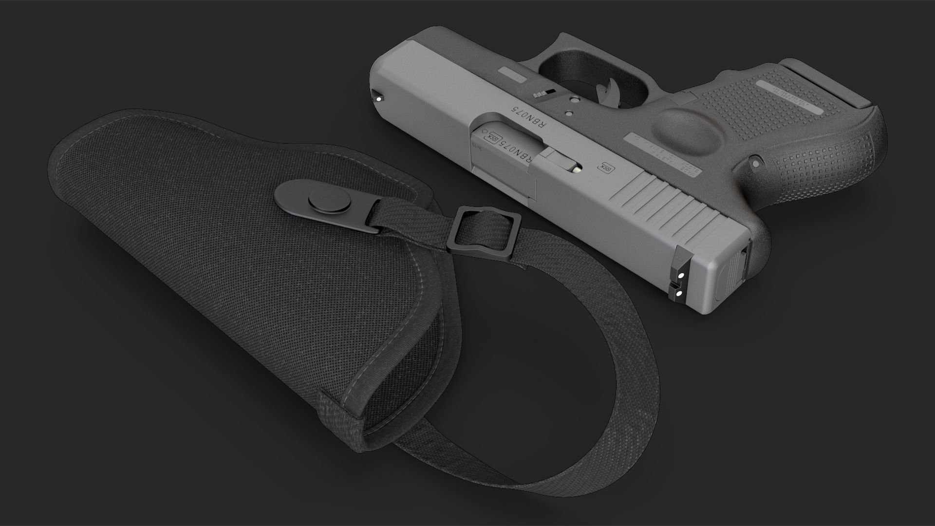 Glock 26 and Tactical Nylon Holster 3D model_14