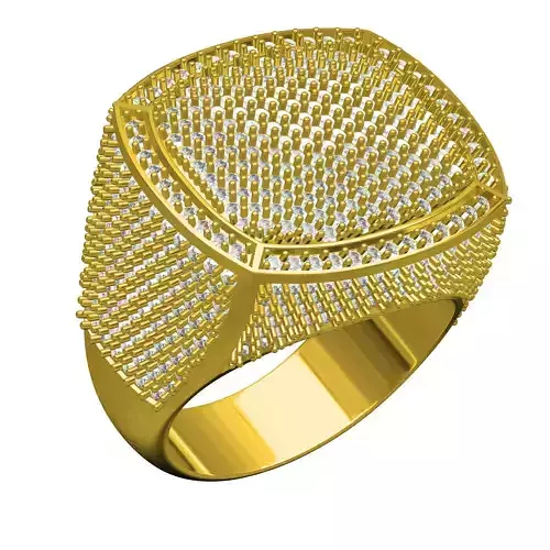 Cushion Shape Half Way Iced Out Diamond Ring for Men 3D print model