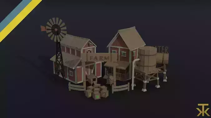 Cartoon farm asset Polygonal Style