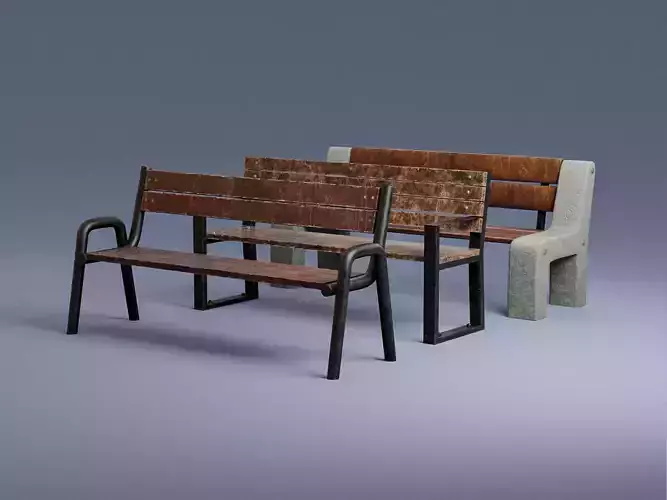 Park benches set Free low-poly 3D model