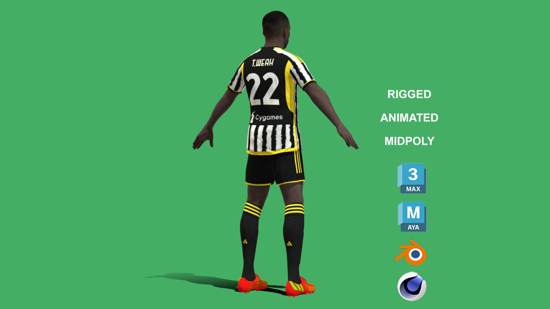 3D Rigged Timothy Weah Juventus 2024 3D model_8