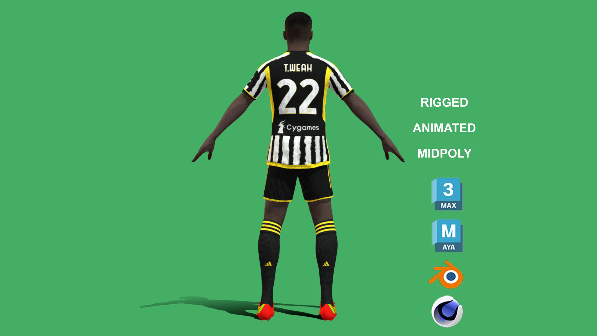 3D Rigged Timothy Weah Juventus 2024 3D model_9