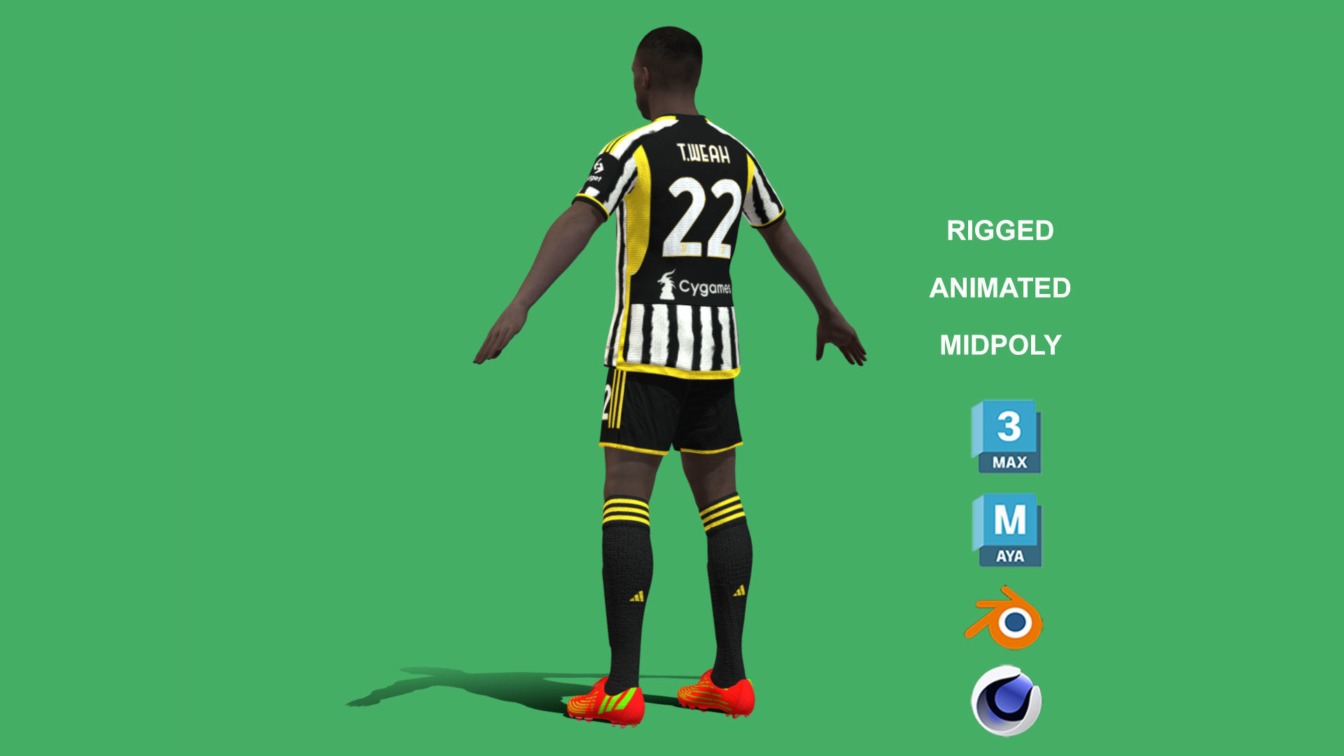 3D Rigged Timothy Weah Juventus 2024 3D model_10