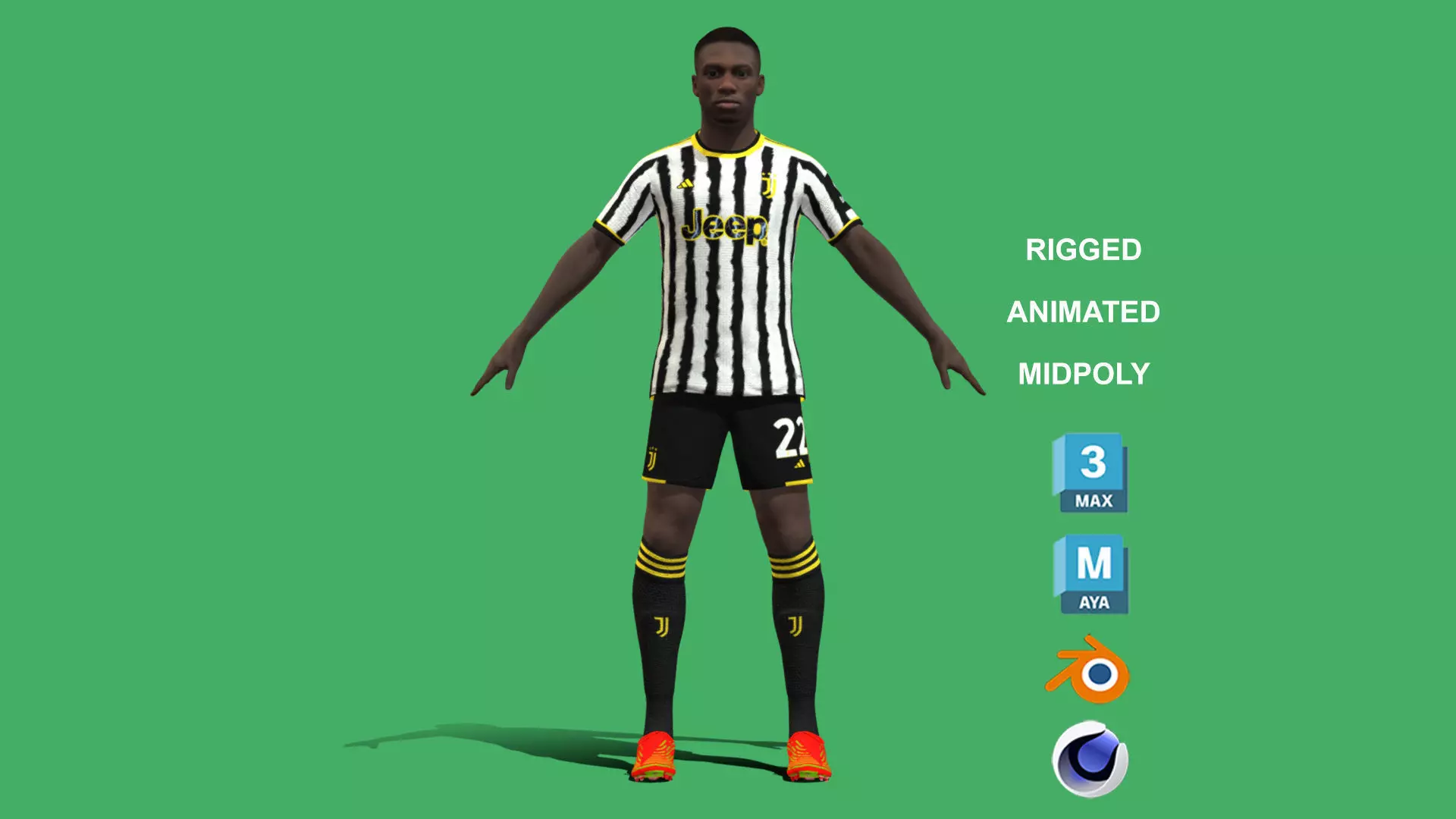 3D Rigged Timothy Weah Juventus 2024 3D model_0