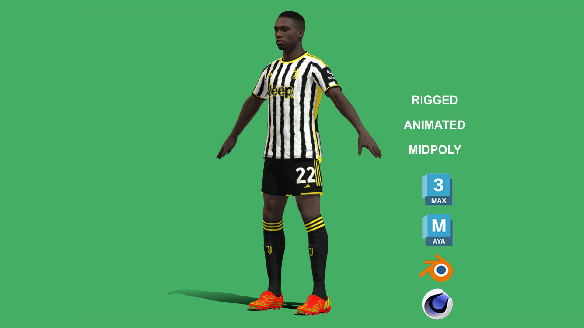 3D Rigged Timothy Weah Juventus 2024 3D model_12