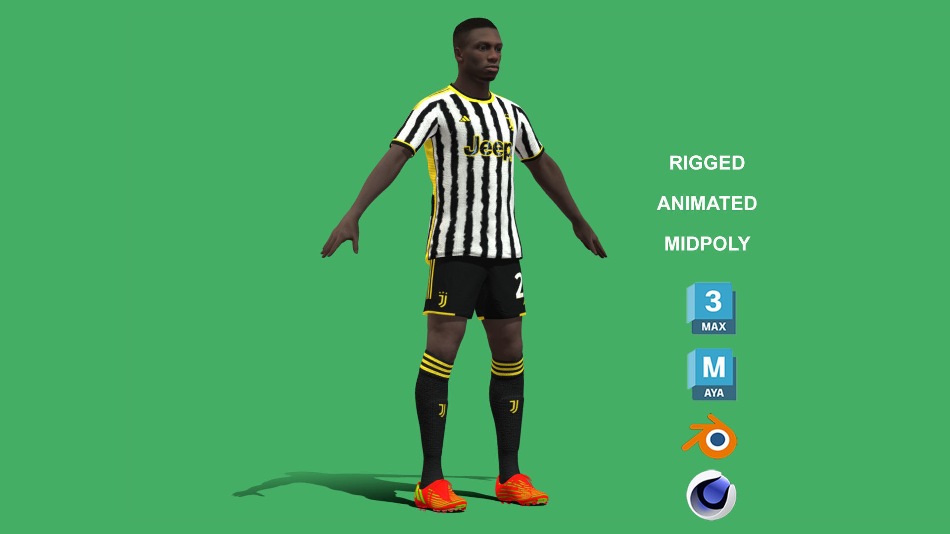 3D Rigged Timothy Weah Juventus 2024 3D model_6