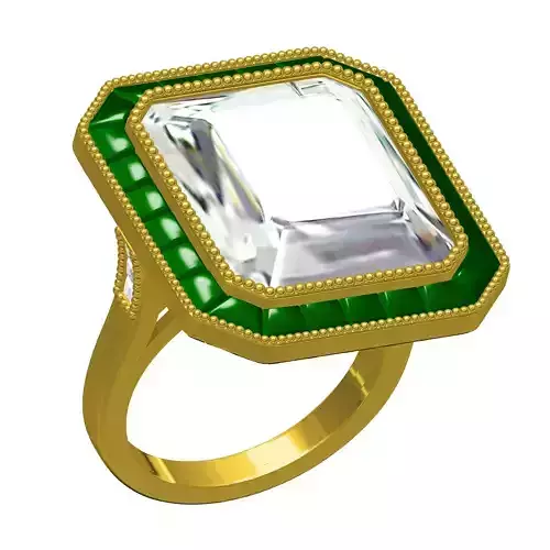 Emerald Cut Baguette Halo Cathedral Engagement Ring