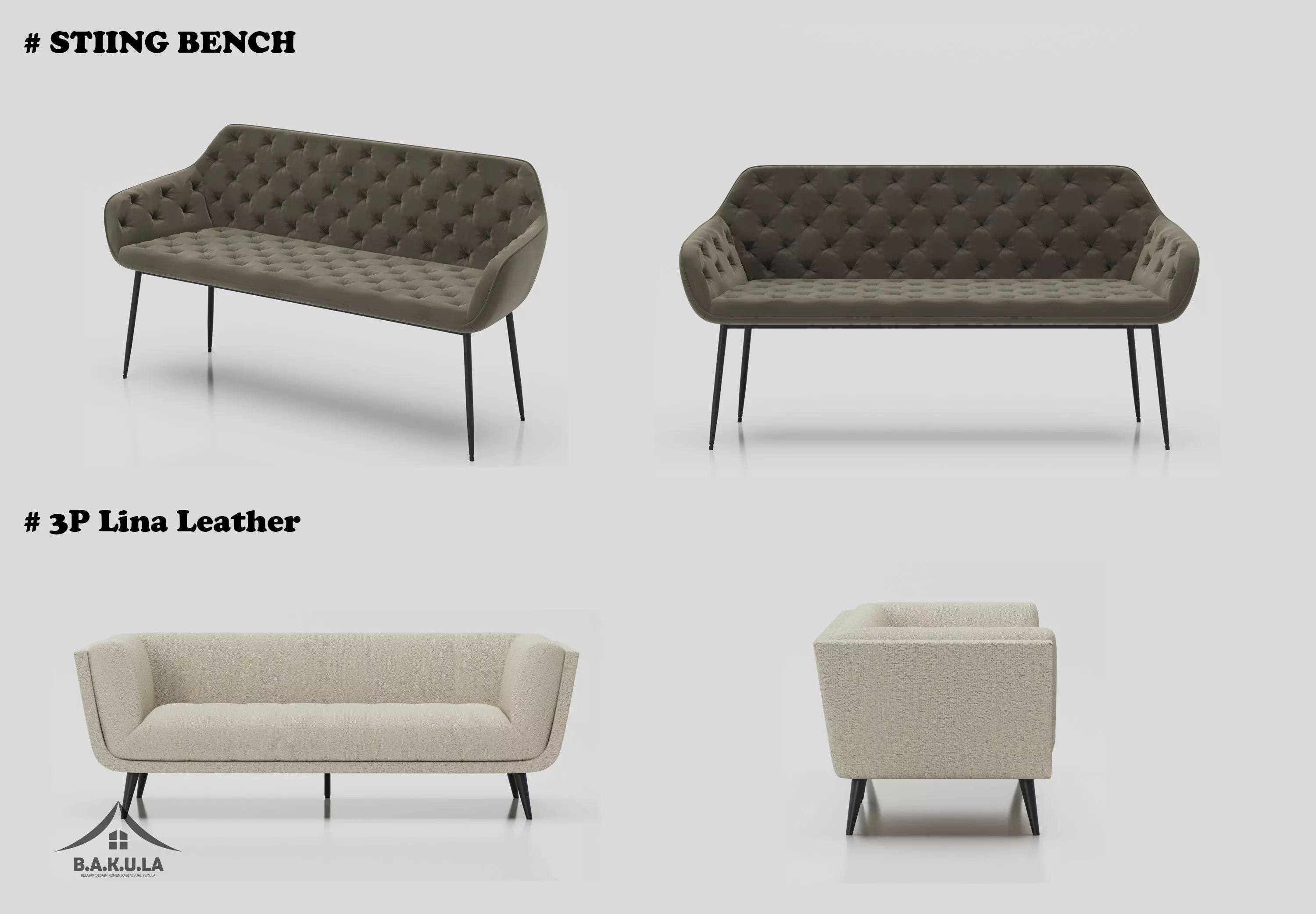 Sofa Stiing Bench And 3P Lina Leather 3D model