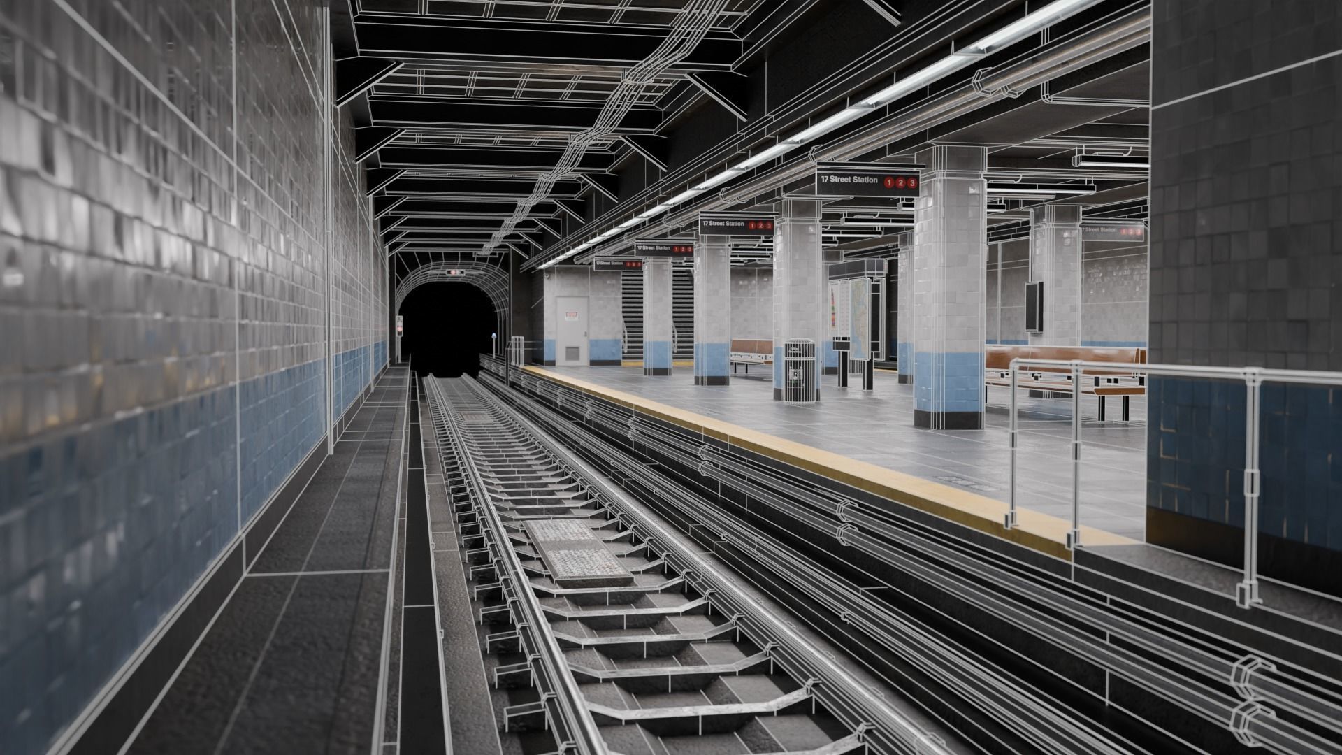 NYC Style Subway Platform Low-poly 3D model_1