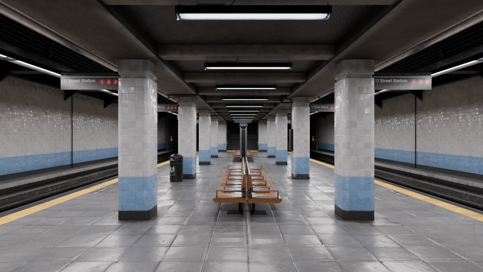 NYC Style Subway Platform Low-poly 3D model_8