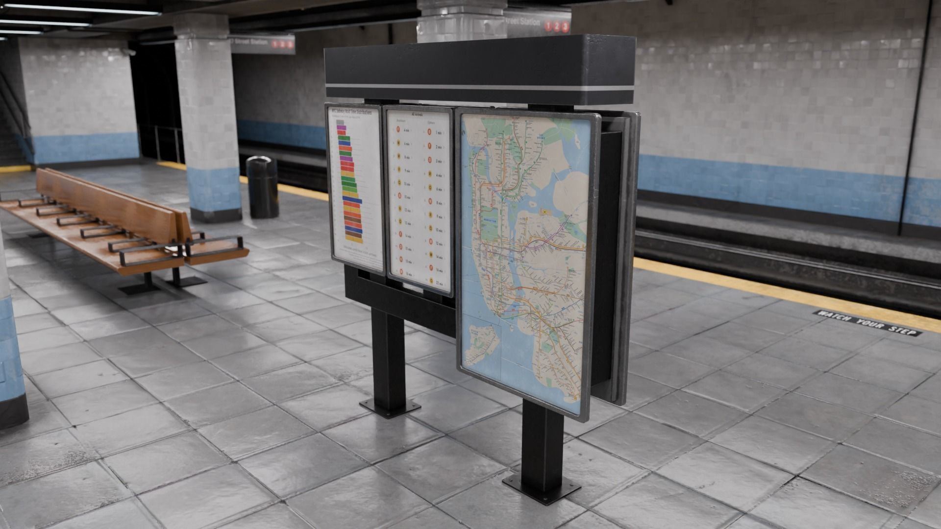 NYC Style Subway Platform Low-poly 3D model_14