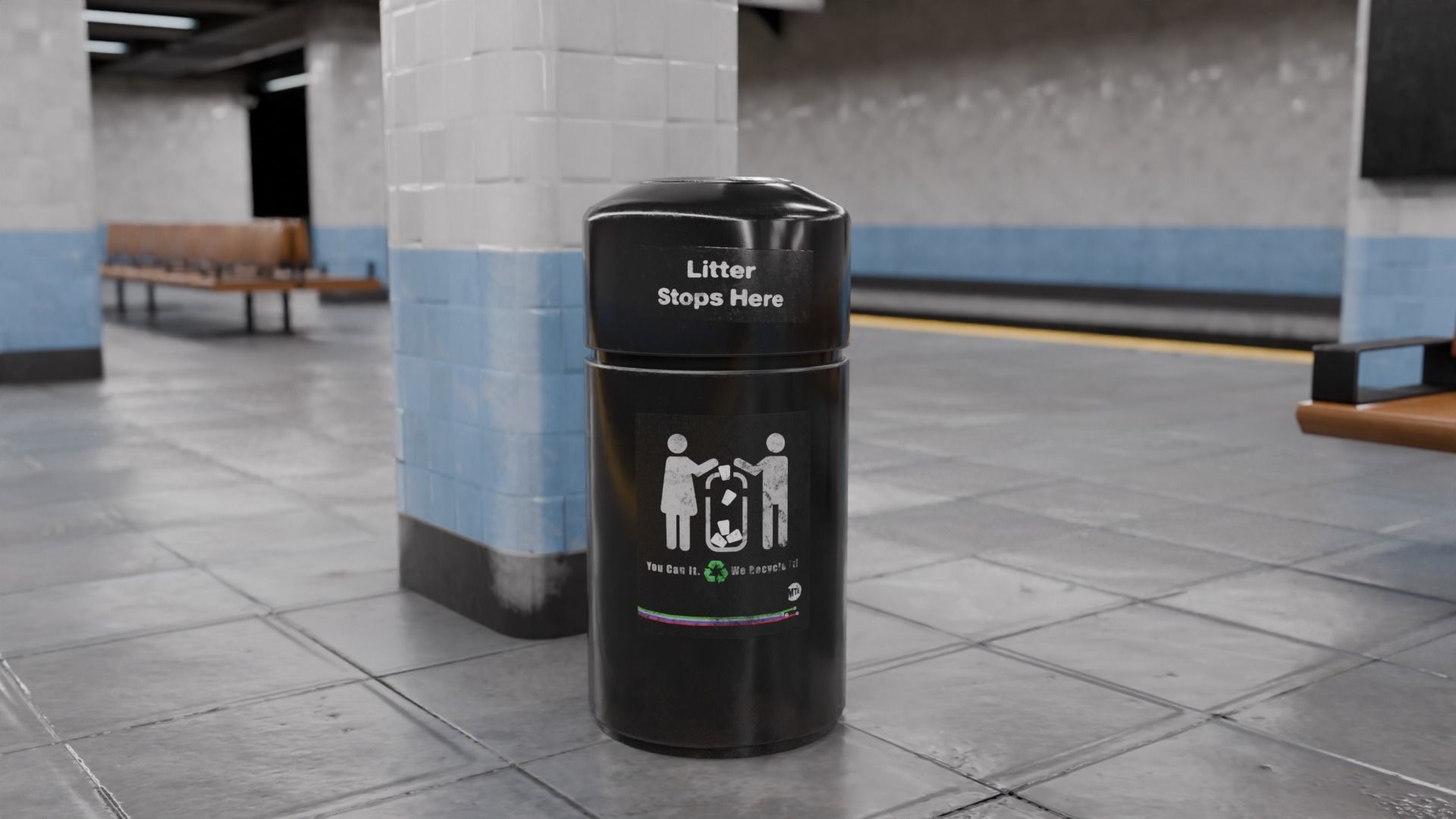 NYC Style Subway Platform Low-poly 3D model_13