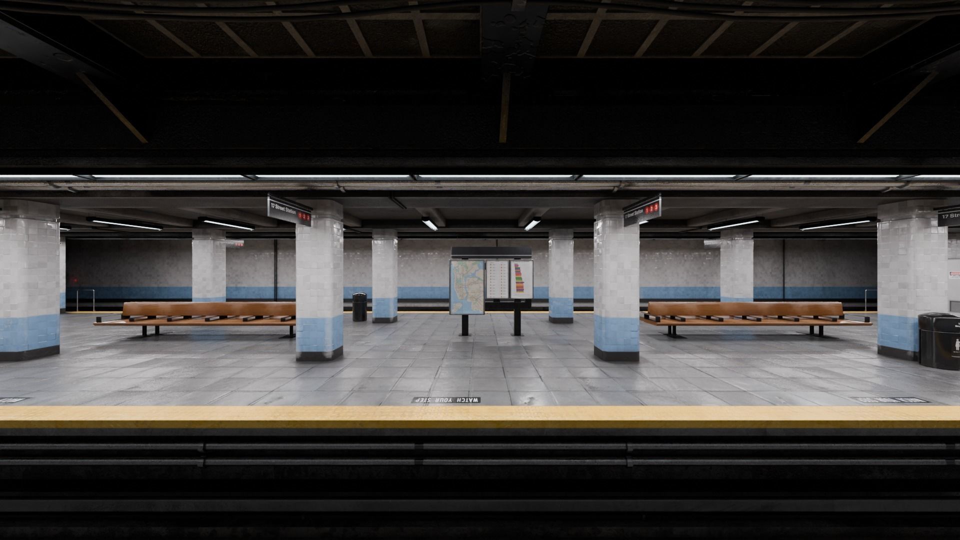 NYC Style Subway Platform Low-poly 3D model_9