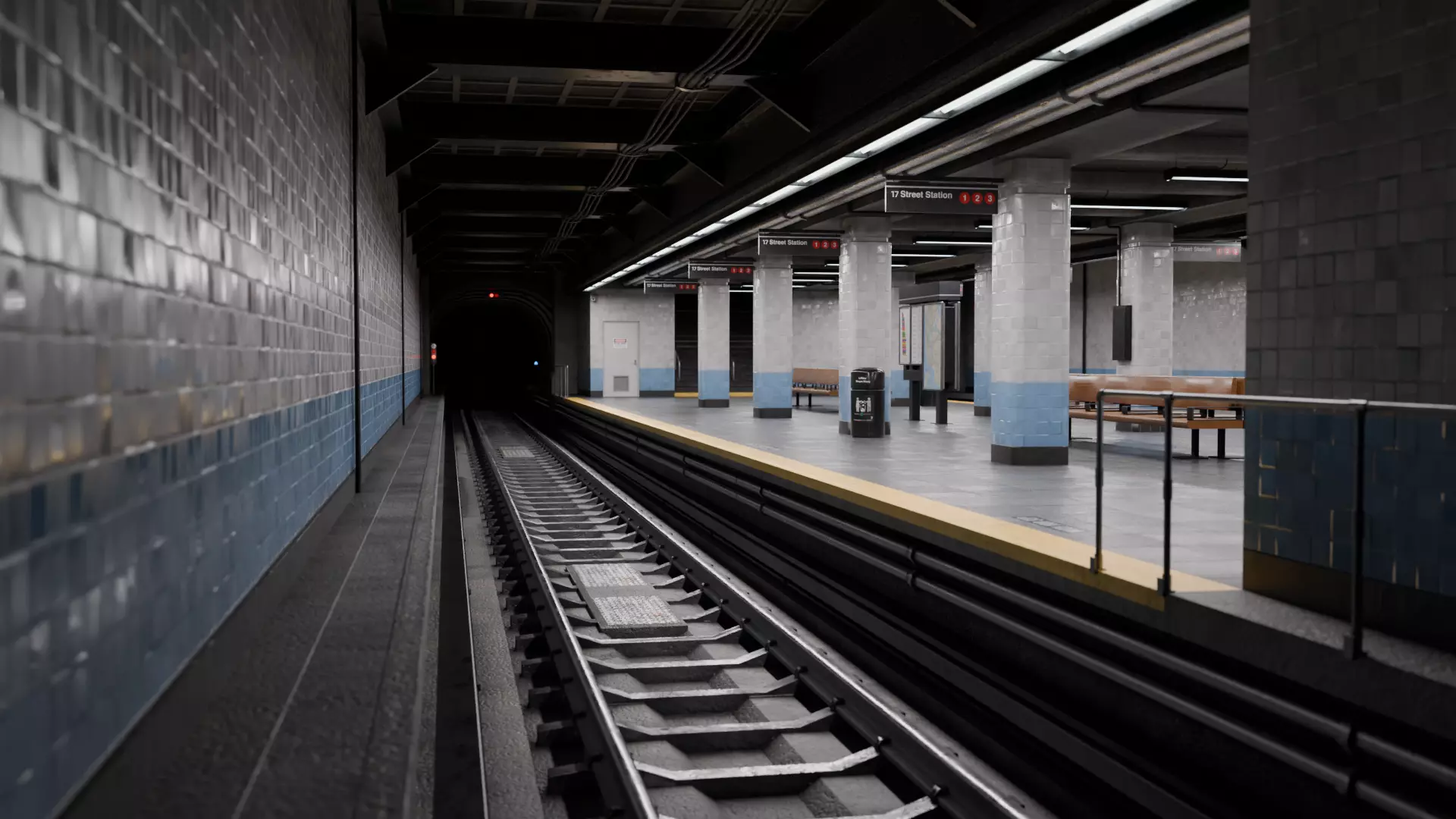 NYC Style Subway Platform Low-poly 3D model_0
