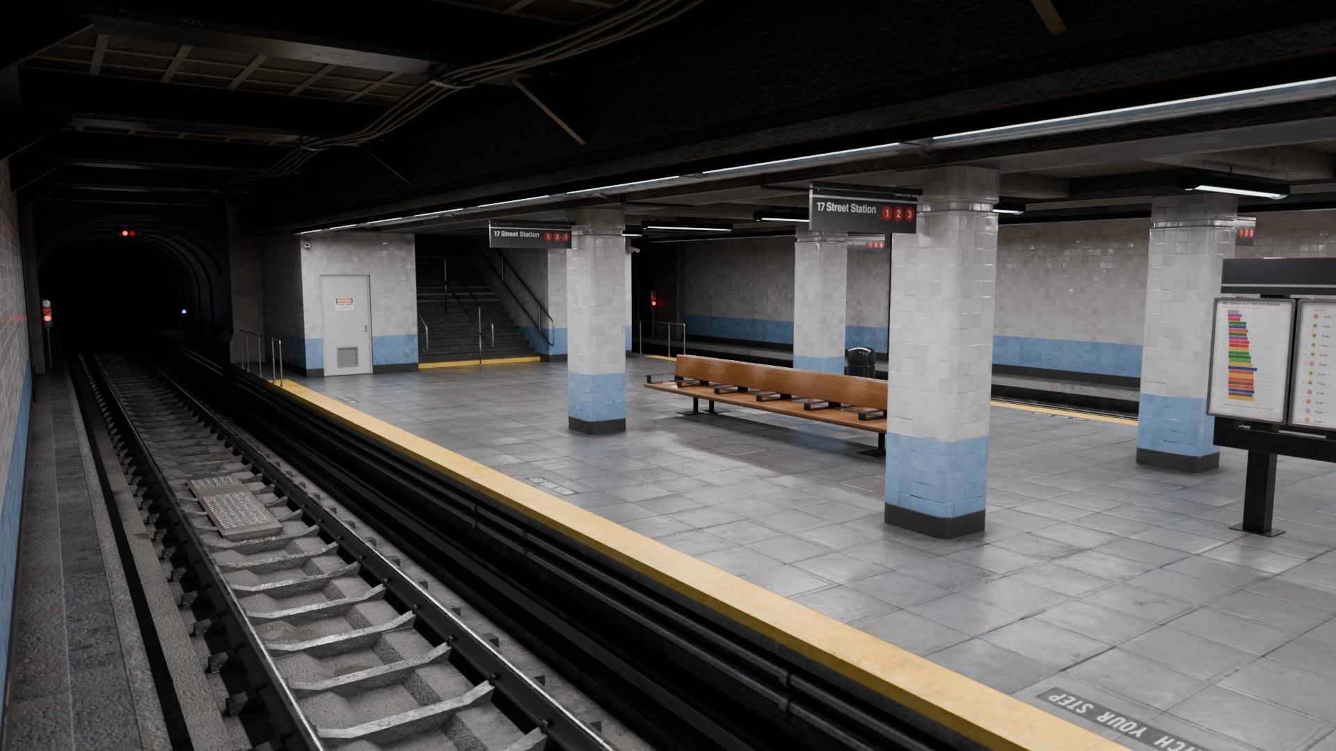 NYC Style Subway Platform Low-poly 3D model_7