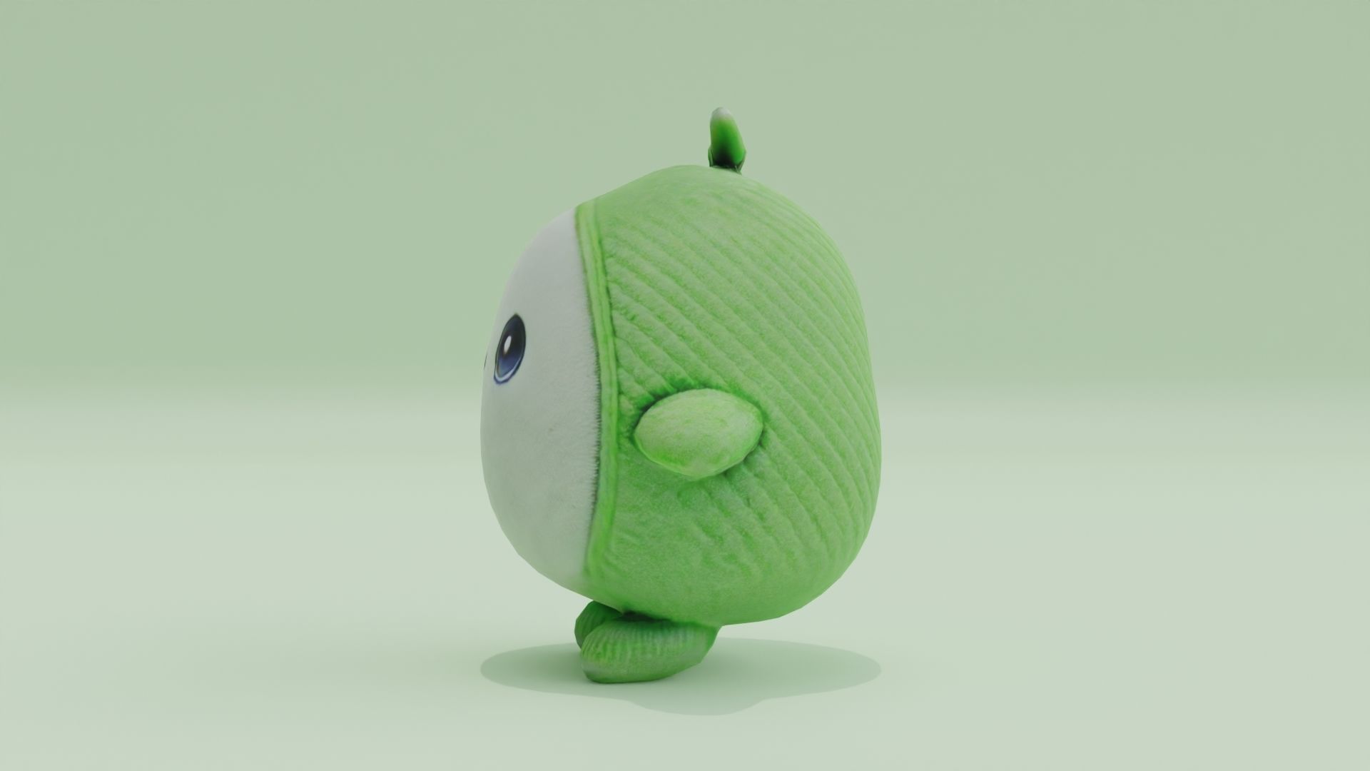 Pea green Plush Toy Cute Low High Poly T-Pose Low-poly 3D model_2