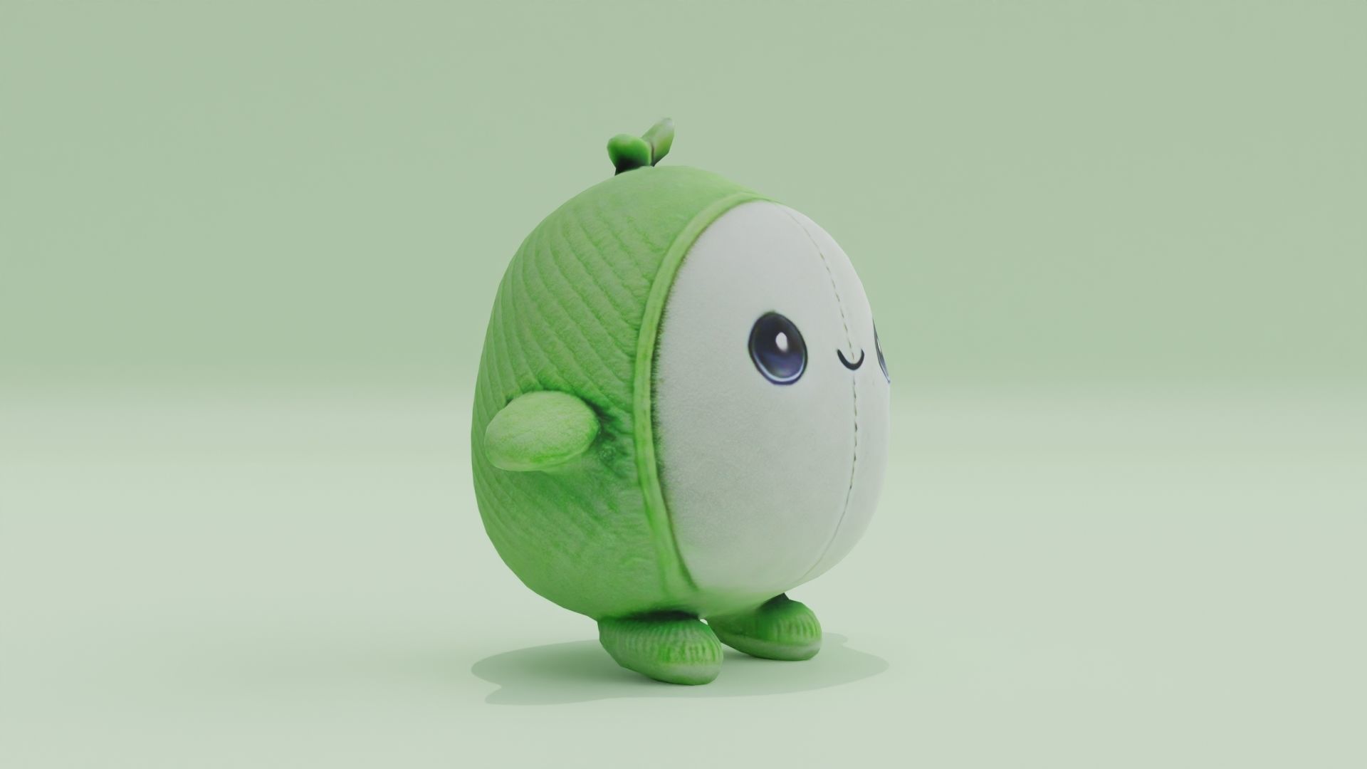 Pea green Plush Toy Cute Low High Poly T-Pose Low-poly 3D model_7
