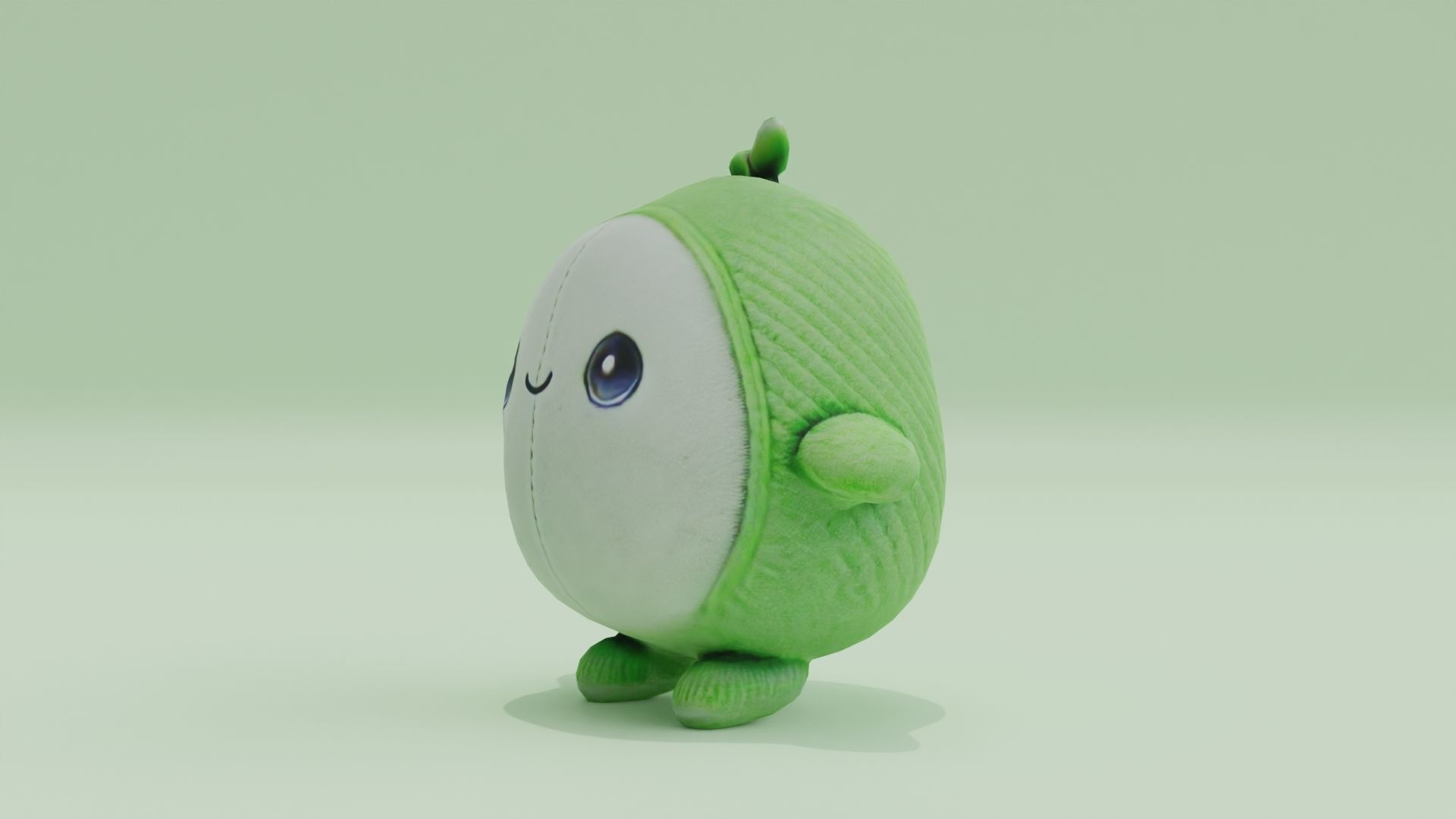Pea green Plush Toy Cute Low High Poly T-Pose Low-poly 3D model_1