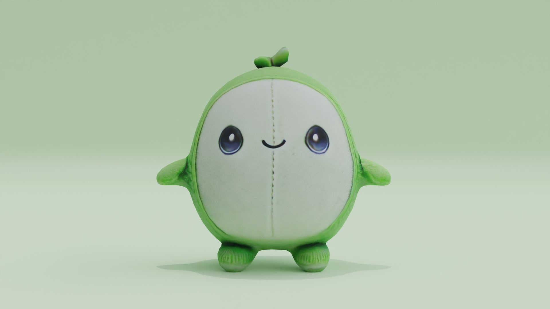 Pea green Plush Toy Cute Low High Poly T-Pose Low-poly 3D model_9