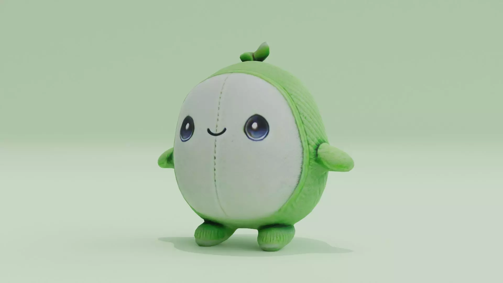 Pea green Plush Toy Cute Low High Poly T-Pose Low-poly 3D model_0